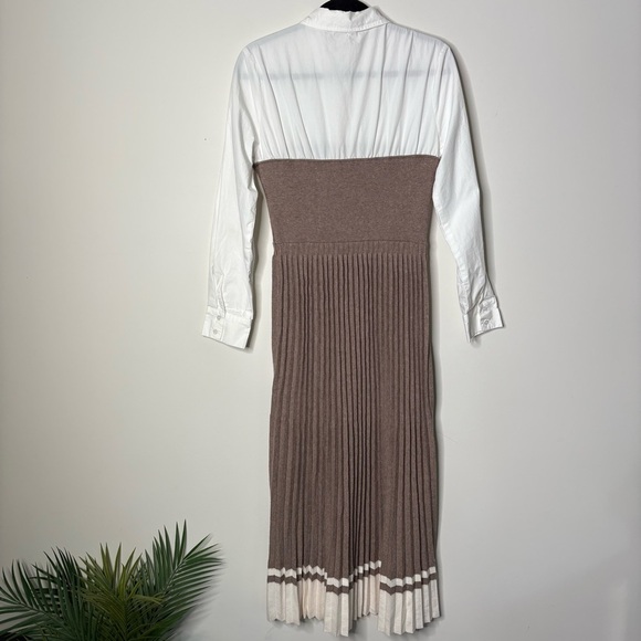 Eb Luxe Maxi Dress Elegant Two-Tone Pleated Sweater Dress Long Sleeve - Picture 6 of 7